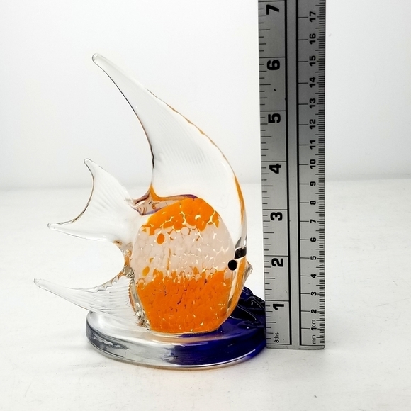 Art Glass Clear, Orange, White & Blue Angel Fish Tea Light Candle Holder - Picture 8 of 9